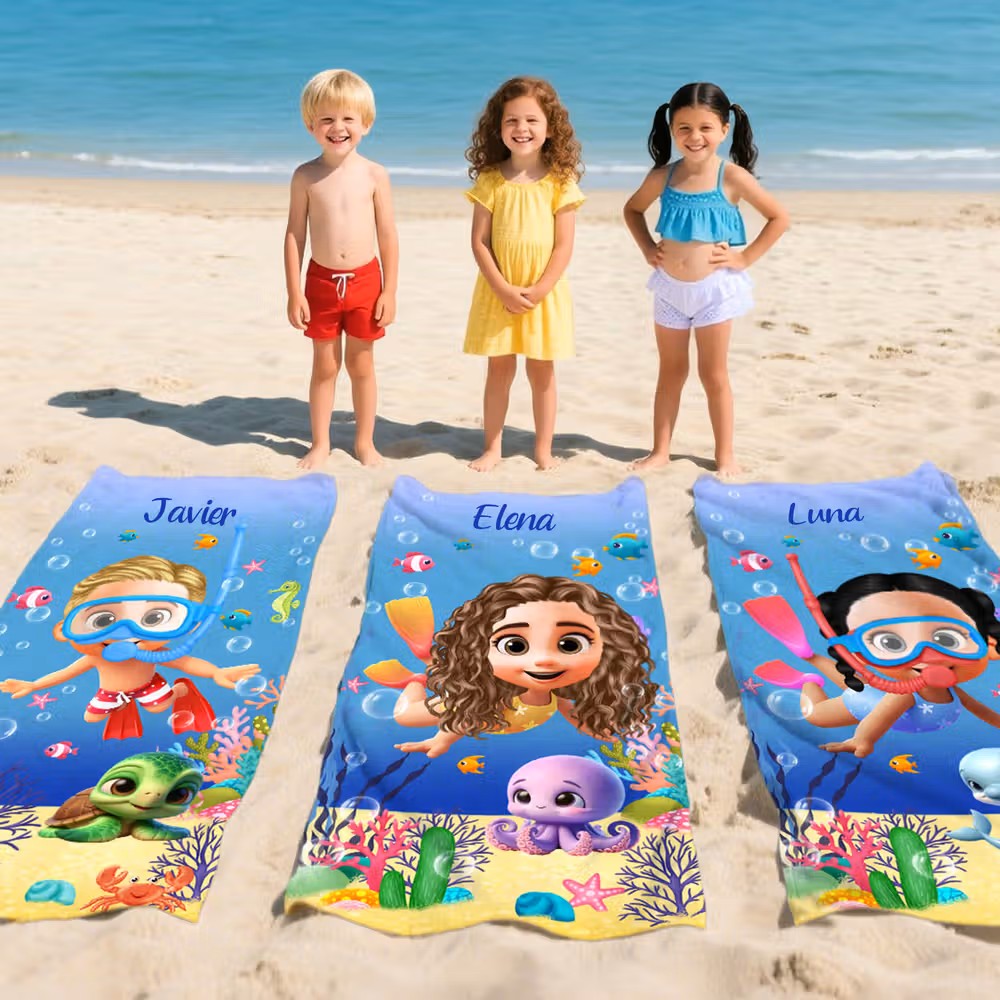 Toalla de Playa Personalizada con Nombre y Dibujos 3D: El Regalo Estrella para Niños en Verano