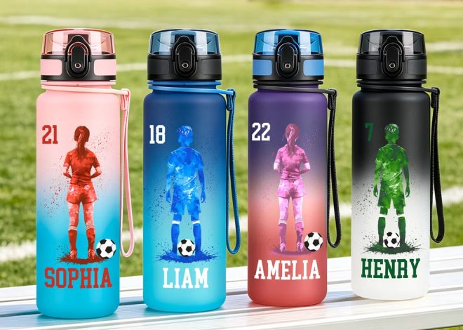 Botella deportiva personalizada con silueta de futbolista y nombre: el accesorio estrella para jóvenes deportistas