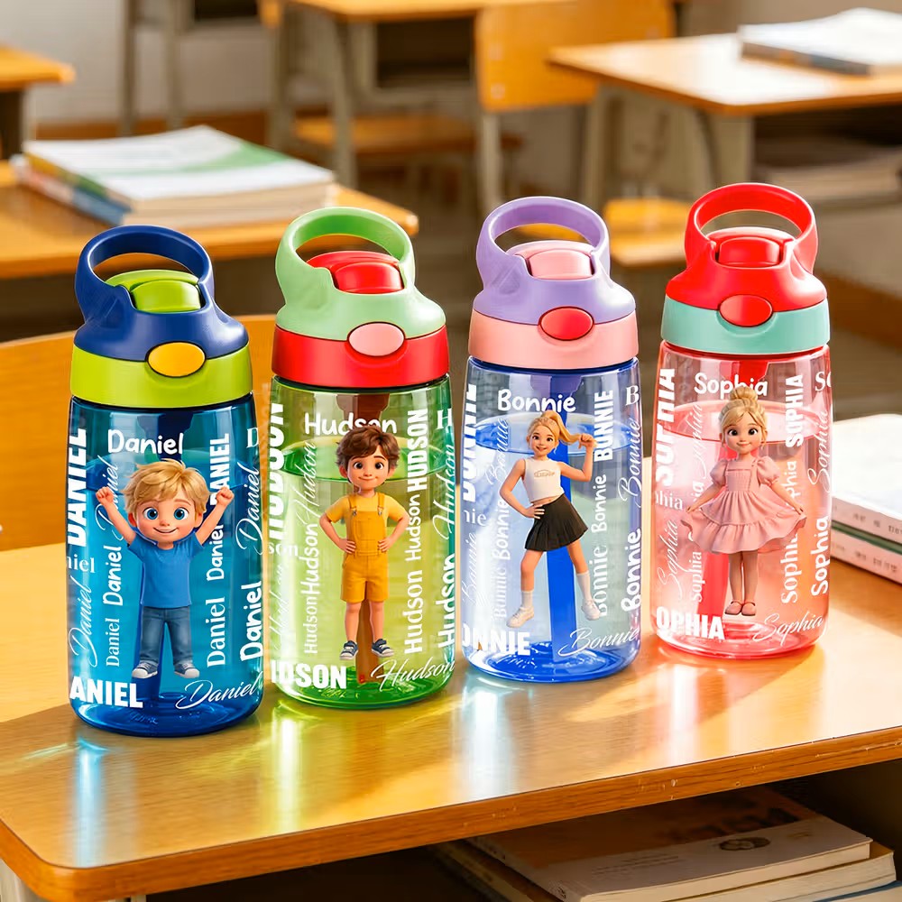 Botella Infantil Personalizada con Personaje Dibujado y Pajita: La Cantimplora Definitiva para la Vuelta al Cole