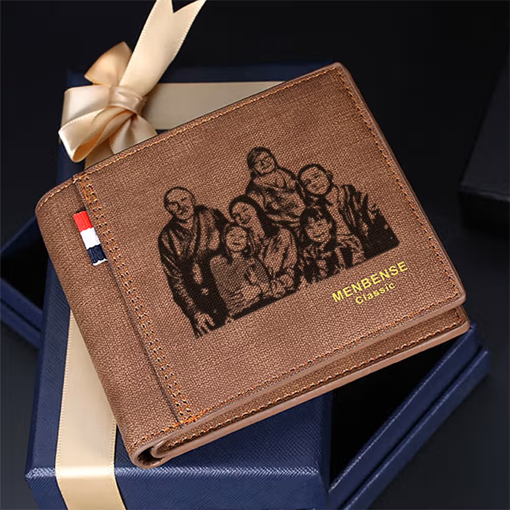 Estilo, funcionalidad y valor sentimental: Cartera plegable personalizada de cuero PU con foto y texto grabado