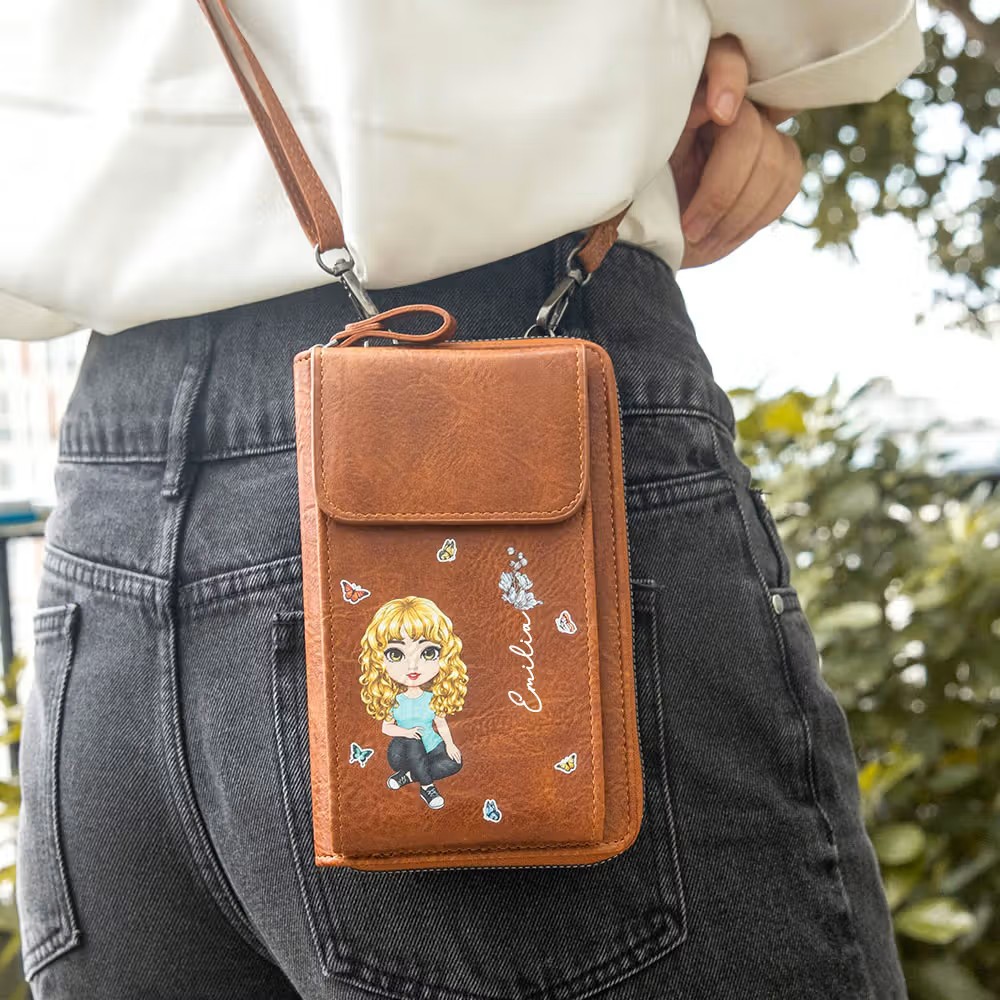Vive con pasión, sueña con el corazón: Cartera de cuero PU personalizada con personaje animado y nombre