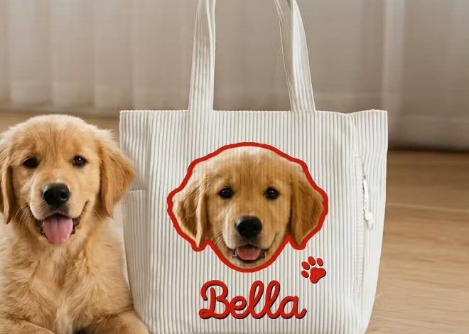 Calidez, textura y amor peludo: Bolsa tote de pana de gran capacidad personalizada con foto de mascota y nombre
