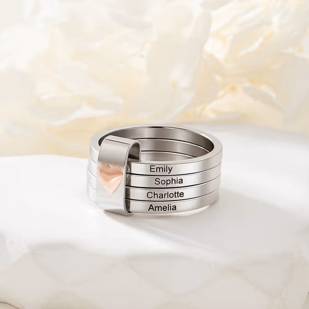 Elegancia, unión y significado: Anillos apilables personalizados de plata de ley con nombre