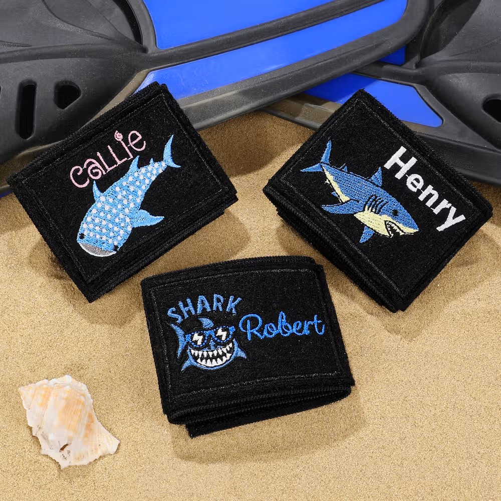 Identificación bajo el agua: Etiqueta personalizada para chaleco BCD de buceo con diseño de tiburón
