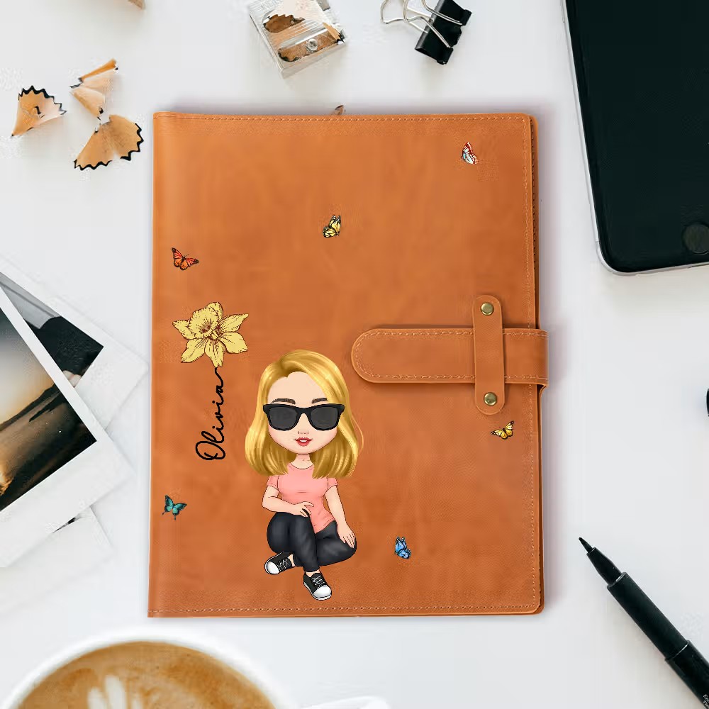 Creatividad con sello propio: Cuaderno A5 de cuero PU personalizado con flor de nacimiento y avatar