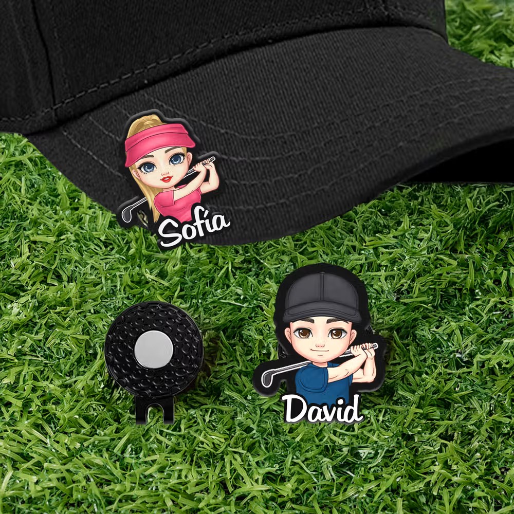 Estilo, pasión y precisión: Clip magnético para gorra personalizado con personaje de golf y nombre