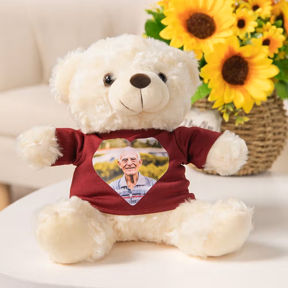 Oso de peluche de memoria personalizado con foto en corazón: Un regalo emotivo y conmemorativo para la familia