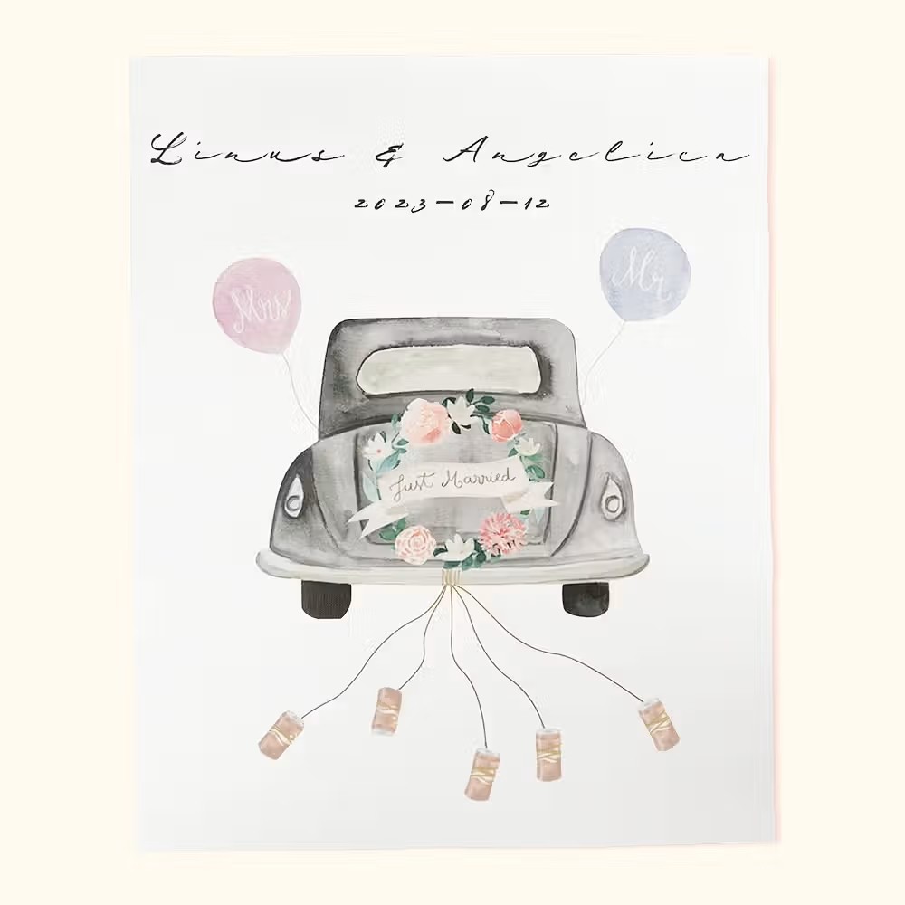 Póster de boda personalizado con coche de recién casados para regalo en efectivo: La forma más original de regalar dinero
