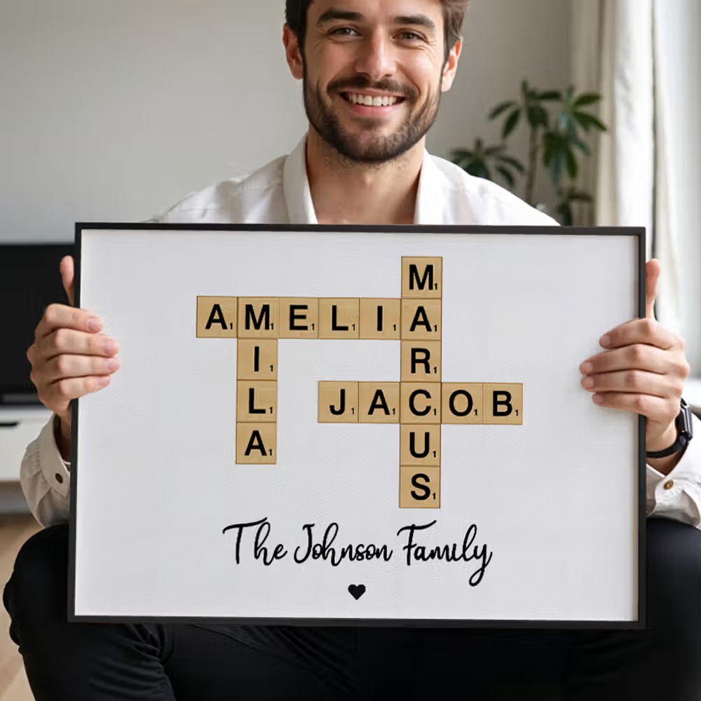 Lienzo de arte con crucigrama familiar personalizado: Una decoración llena de hogar y amor