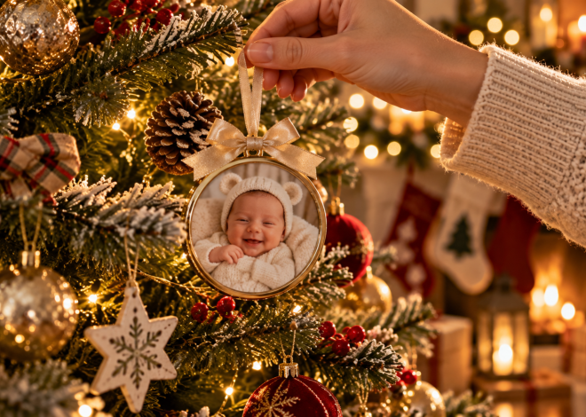 Cómo crear el adorno perfecto para la primera Navidad de tu bebé con fotos