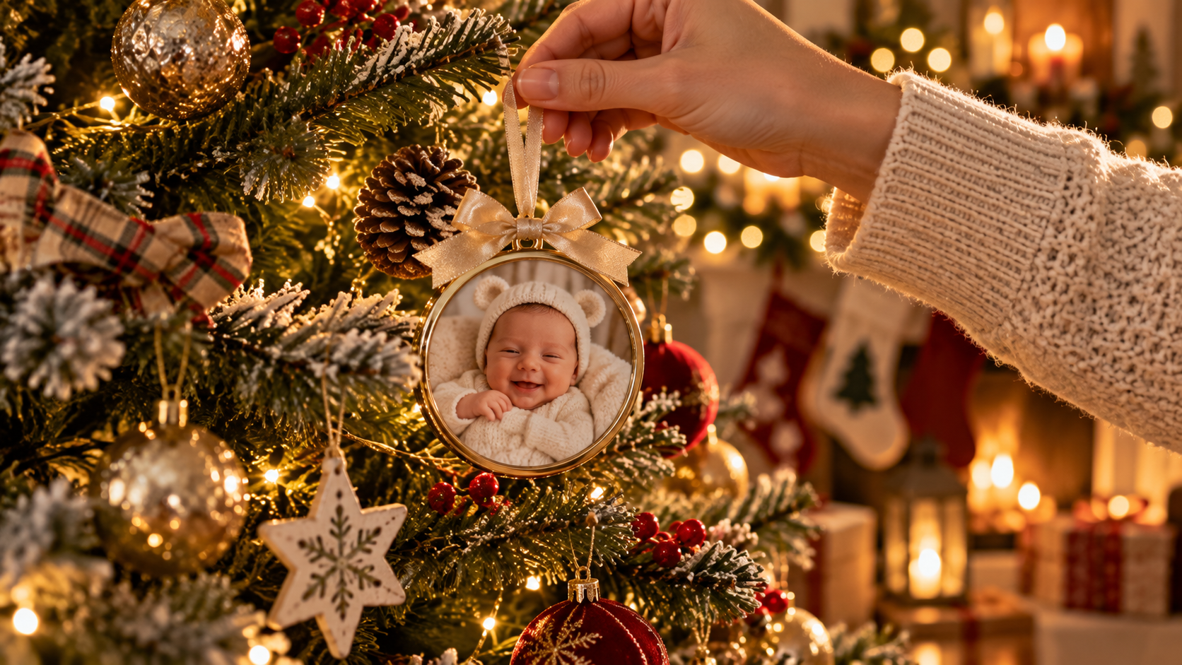 Cómo crear el adorno perfecto para la primera Navidad de tu bebé con fotos
