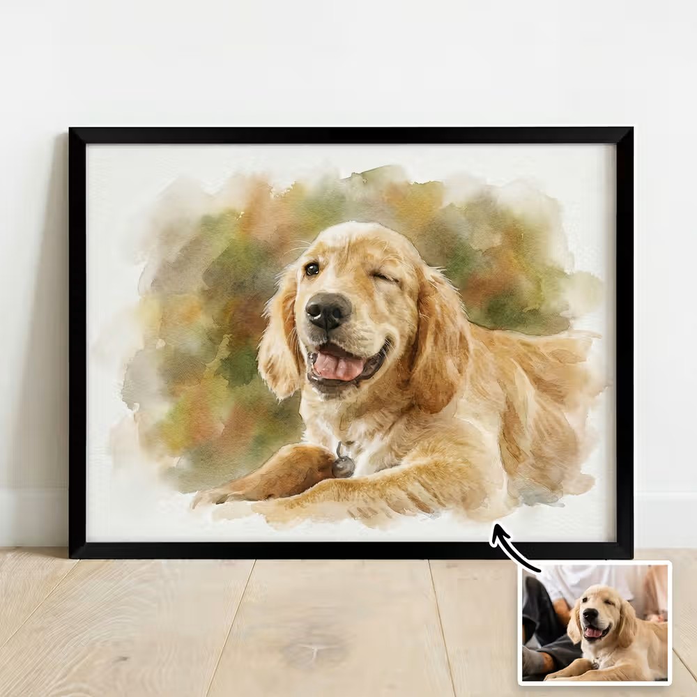 Retrato de mascota personalizado en lienzo estilo acuarela: Arte único para decorar tu hogar