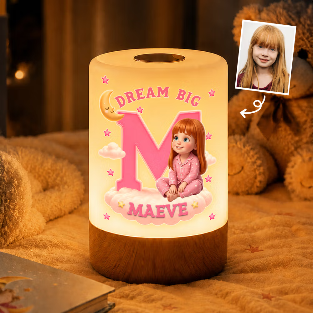 Luz nocturna recargable USB con diseño artístico personalizado en estilo 3D inspirado en una figurita, con iniciales y nombre; decoración para el dormitorio; regalo de cumpleaños para niños y niñas