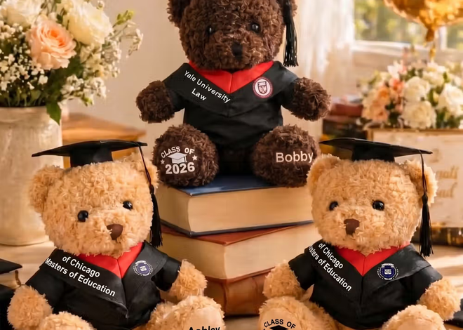 El recuerdo más tierno del éxito escolar: Oso de peluche de graduación personalizado con birrete, escudo y nombre promoción 2026