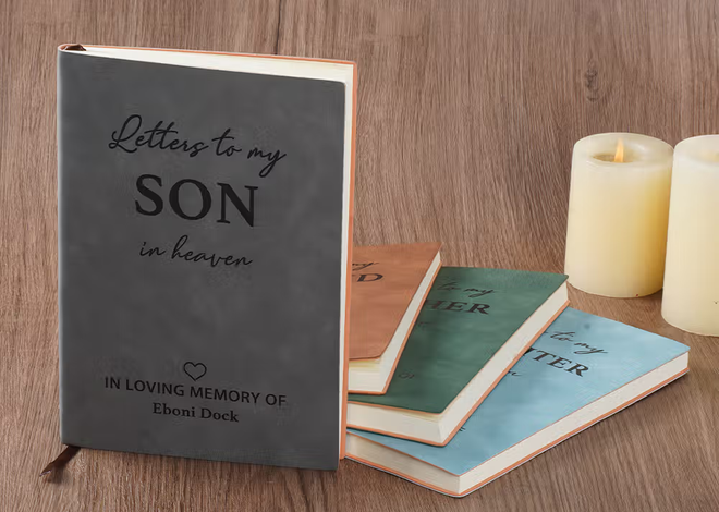 Palabras de consuelo para el alma: Cuaderno de cuero personalizado «Cartas al Cielo» con apelativo y nombre
