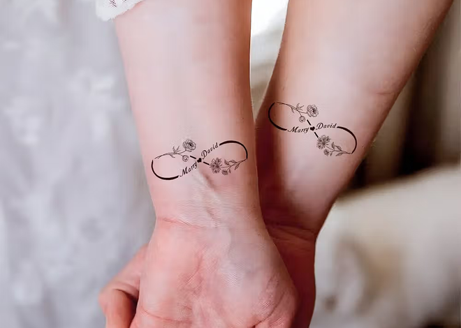 El lenguaje del amor eterno: Tatuajes temporales personalizados con flor de nacimiento, símbolo de infinito y 2 nombres