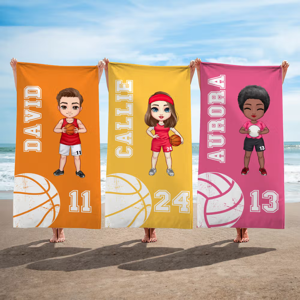 Toalla de Playa Personalizada de Baloncesto y Voleibol con Nombre y Número