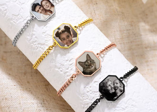 Un secreto de amor revelado con la temperatura: Pulsera personalizada con foto oculta termosensible y texto grabado